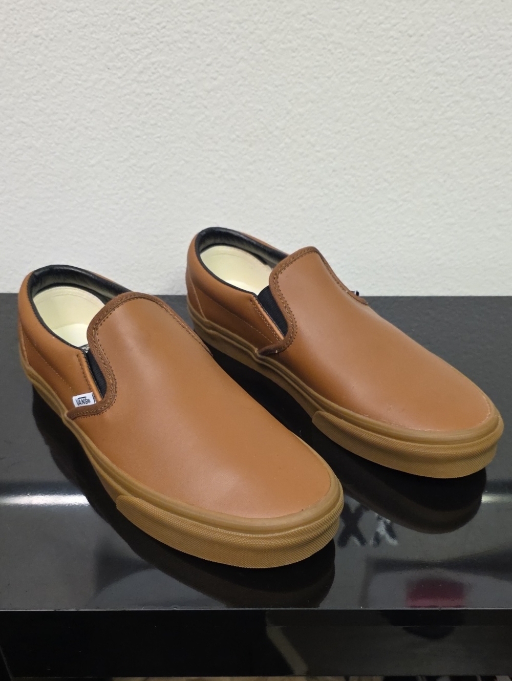 Vans Customs Classic Slip On Brown Leather Gum Sole Mens 10 Womens 11.5 New